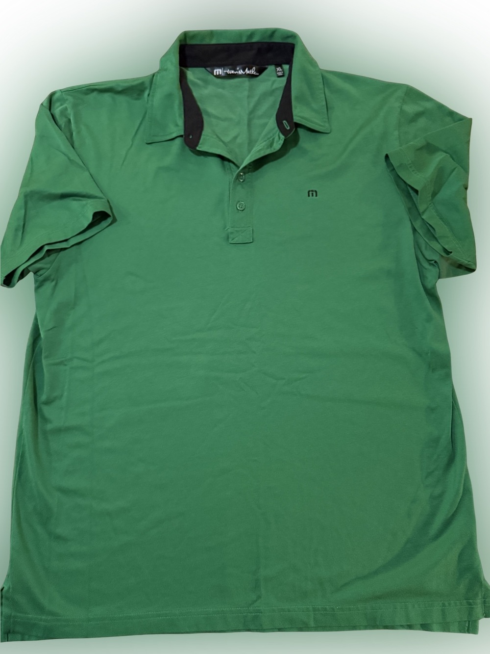 Men’s Travis Mathew Green Polo Golf Shirt with Black Contrast Collar Size XL